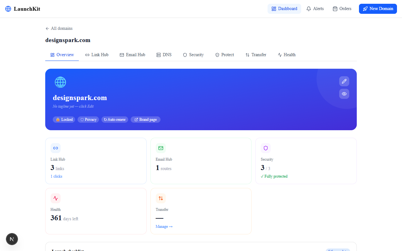 Domain overview page
